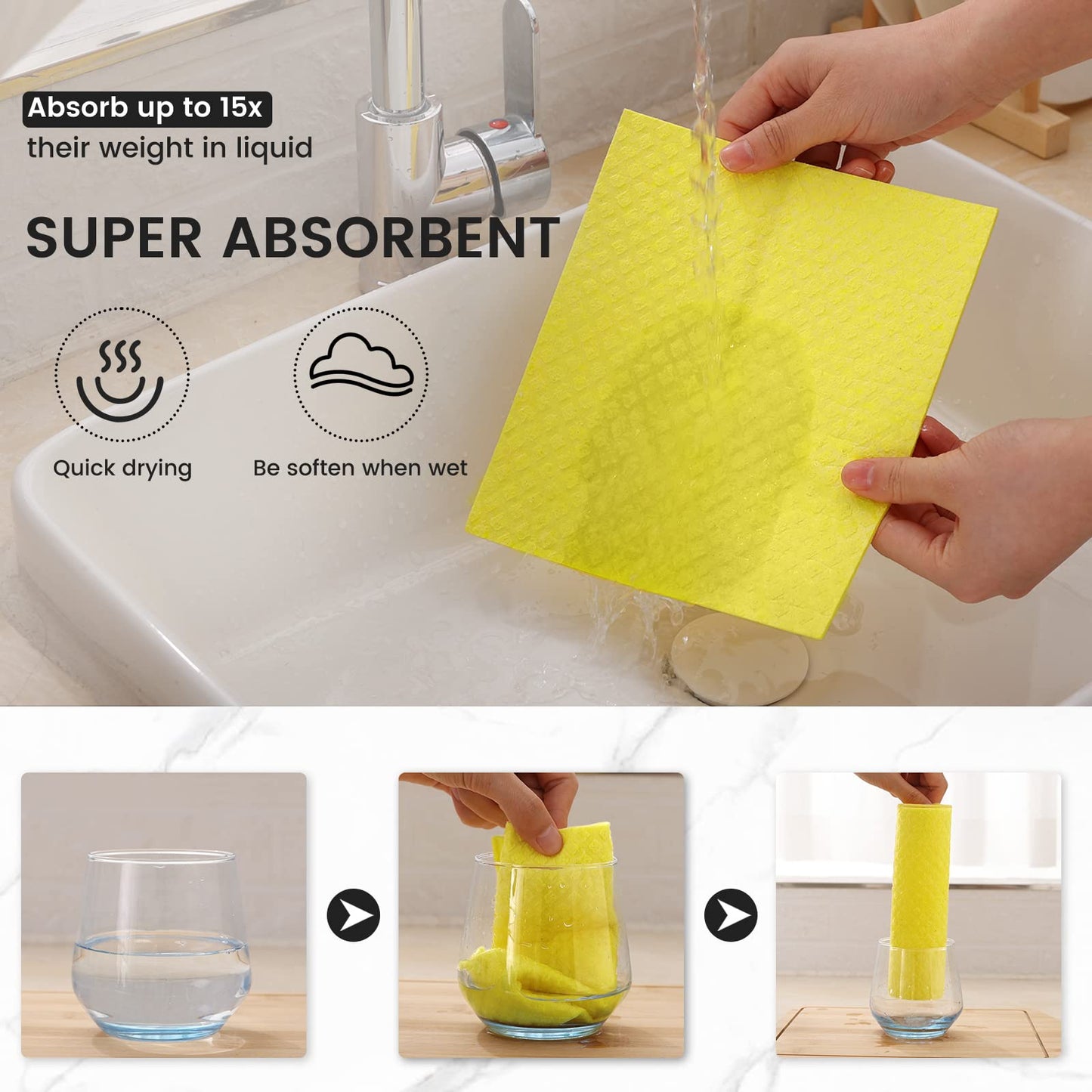 decorUhome Swedish Dishcloths for Kitchen 10 Pack Washable Dish Cloths Reusable Absorbent Cellulose Sponge Cloths, Assorted
