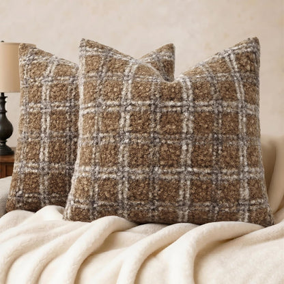 decorUhome 16x16 Inch Pack of 2 Boho Plaid Textured Pillow Covers