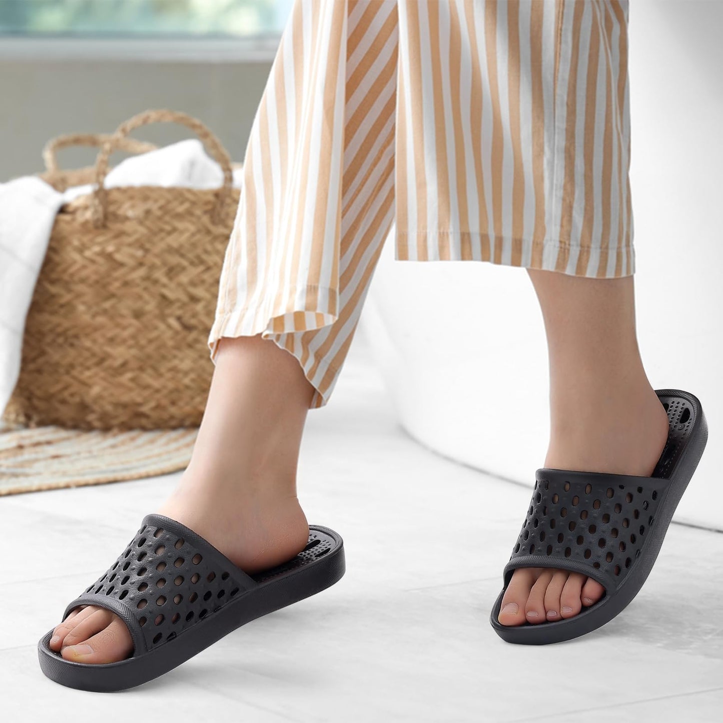 Comwarm Shower Shoes for Women Men, Quick Drying Non-Slip Bath Slide Shower Sandals with Drain Holes