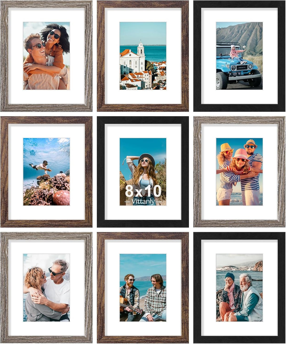 decorUhome 8x10 Black Picture Frame Set of 9