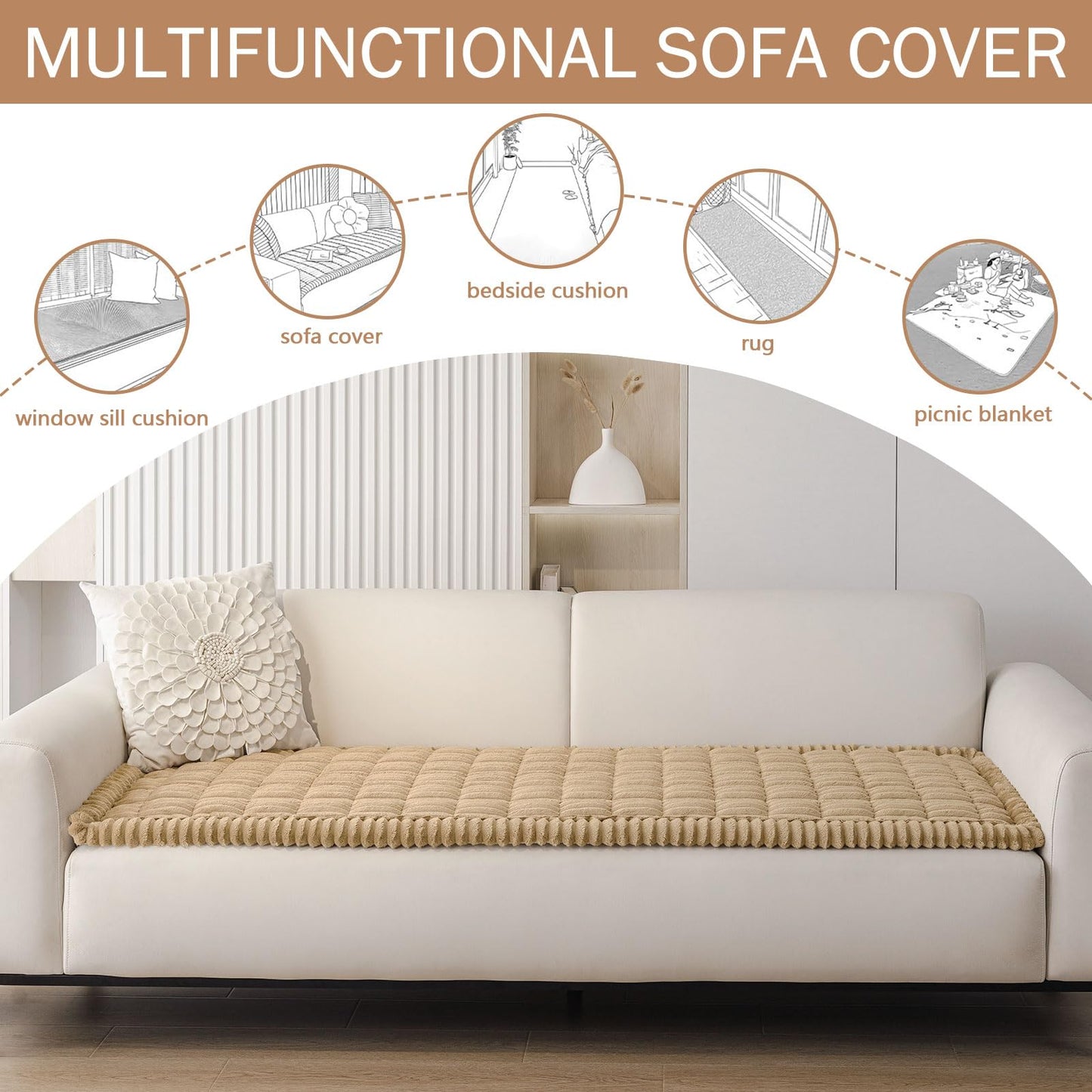 decorUhome Couch Covers for 3 Cushion Couch Sofa