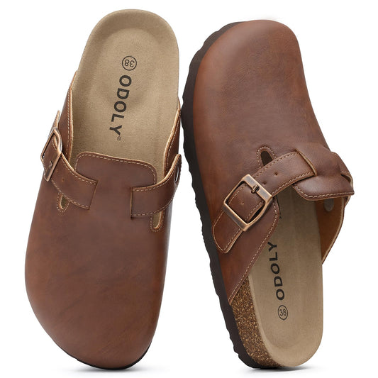 Comwarm Vegan Leather Clogs for Womens Mens, Cork Footbed Potato Slip on shoes for Women with Arch Support