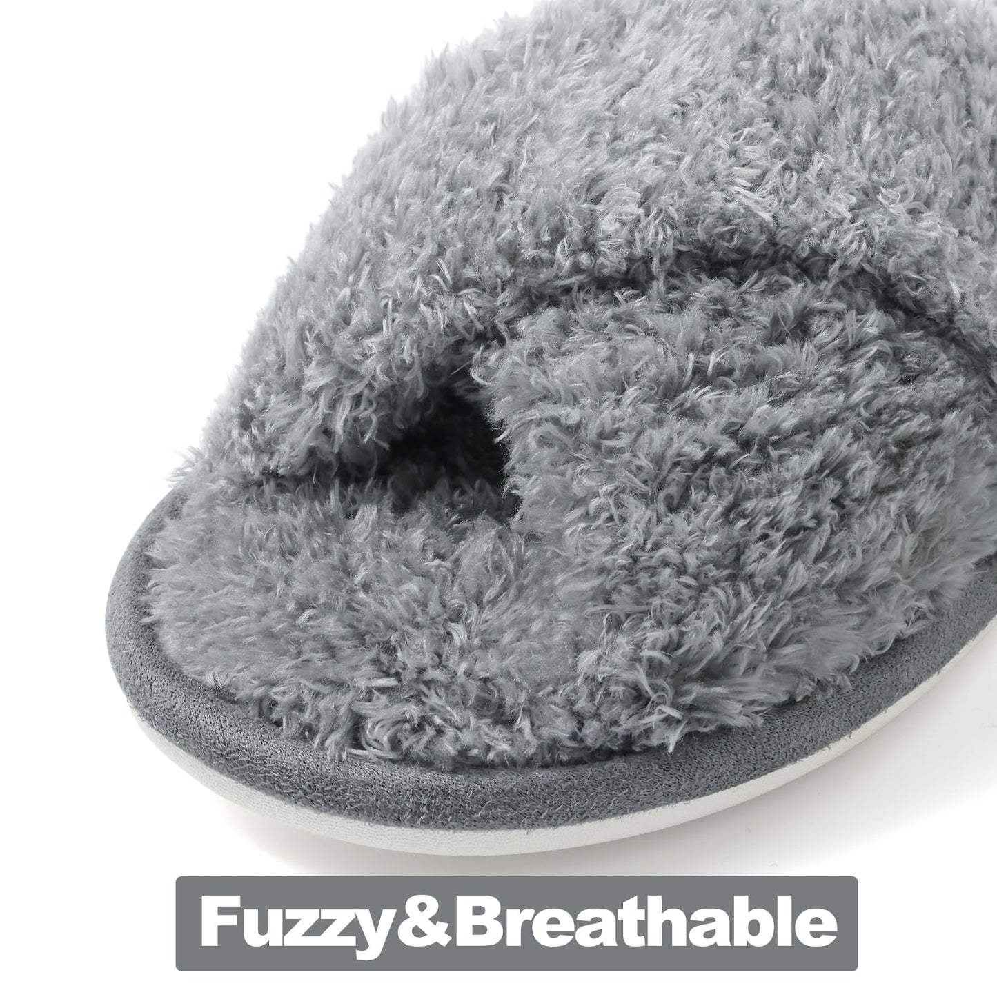 Comwarm Fuzzy Slide Slippers for Women, Cross Band Memory Foam Open Toe House Shoes