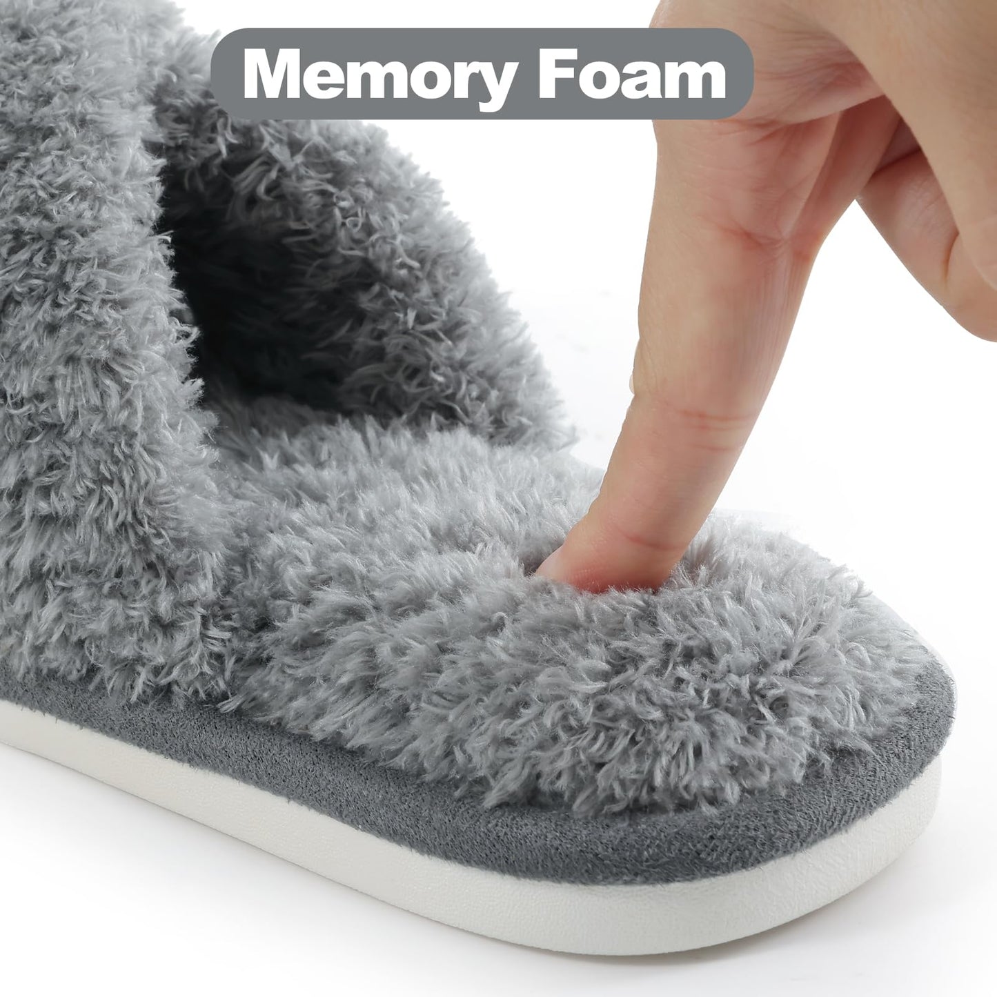 Comwarm Fuzzy Slide Slippers for Women, Cross Band Memory Foam Open Toe House Shoes