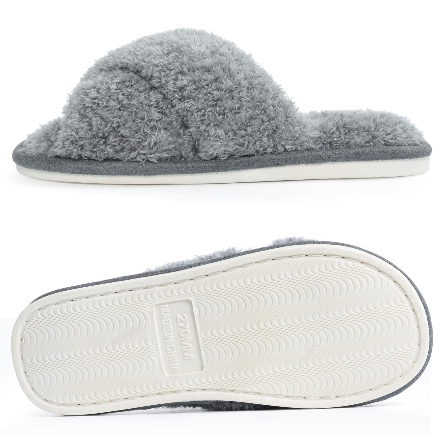 Comwarm Fuzzy Slide Slippers for Women, Cross Band Memory Foam Open Toe House Shoes