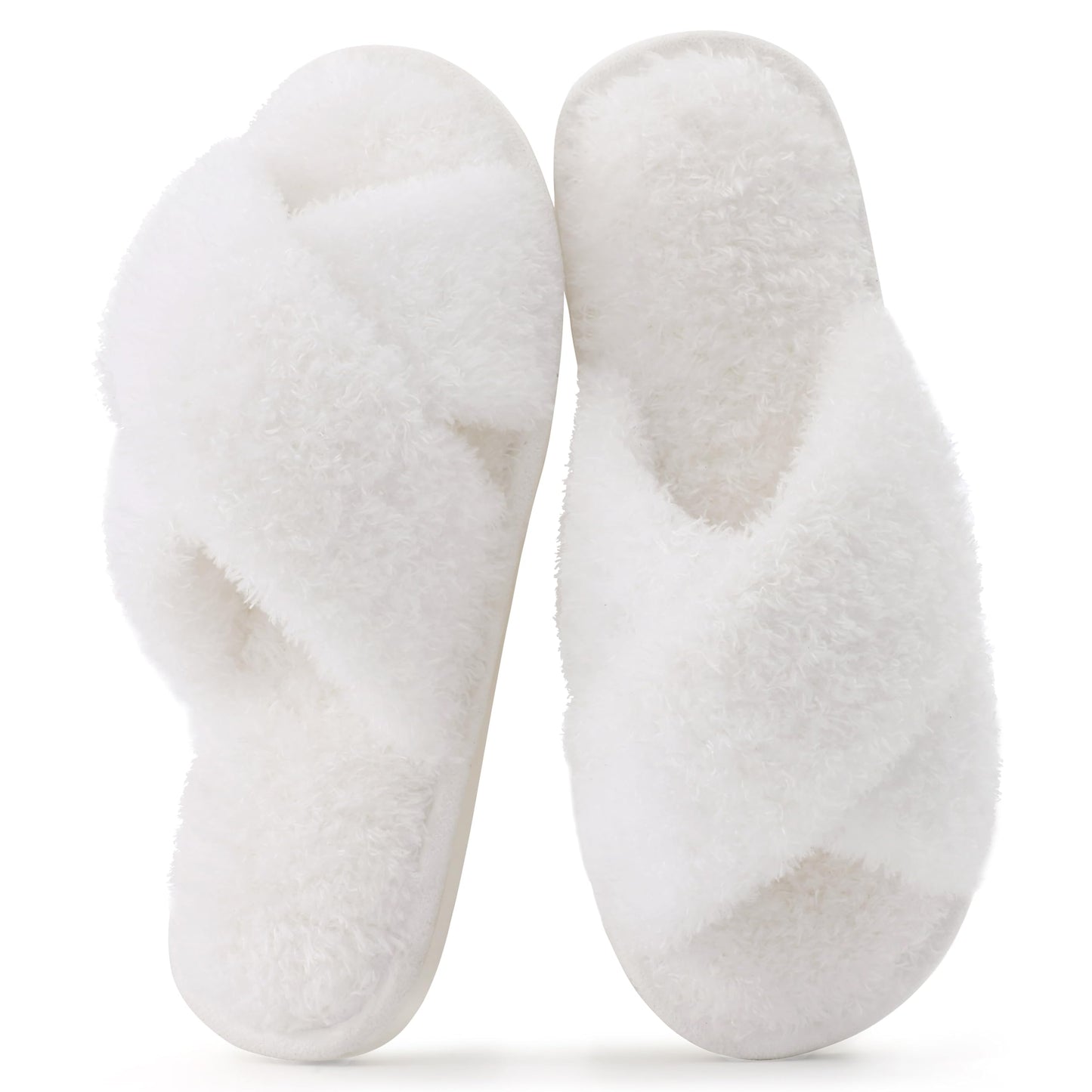 Comwarm Fuzzy Slide Slippers for Women, Cross Band Memory Foam Open Toe House Shoes, Black