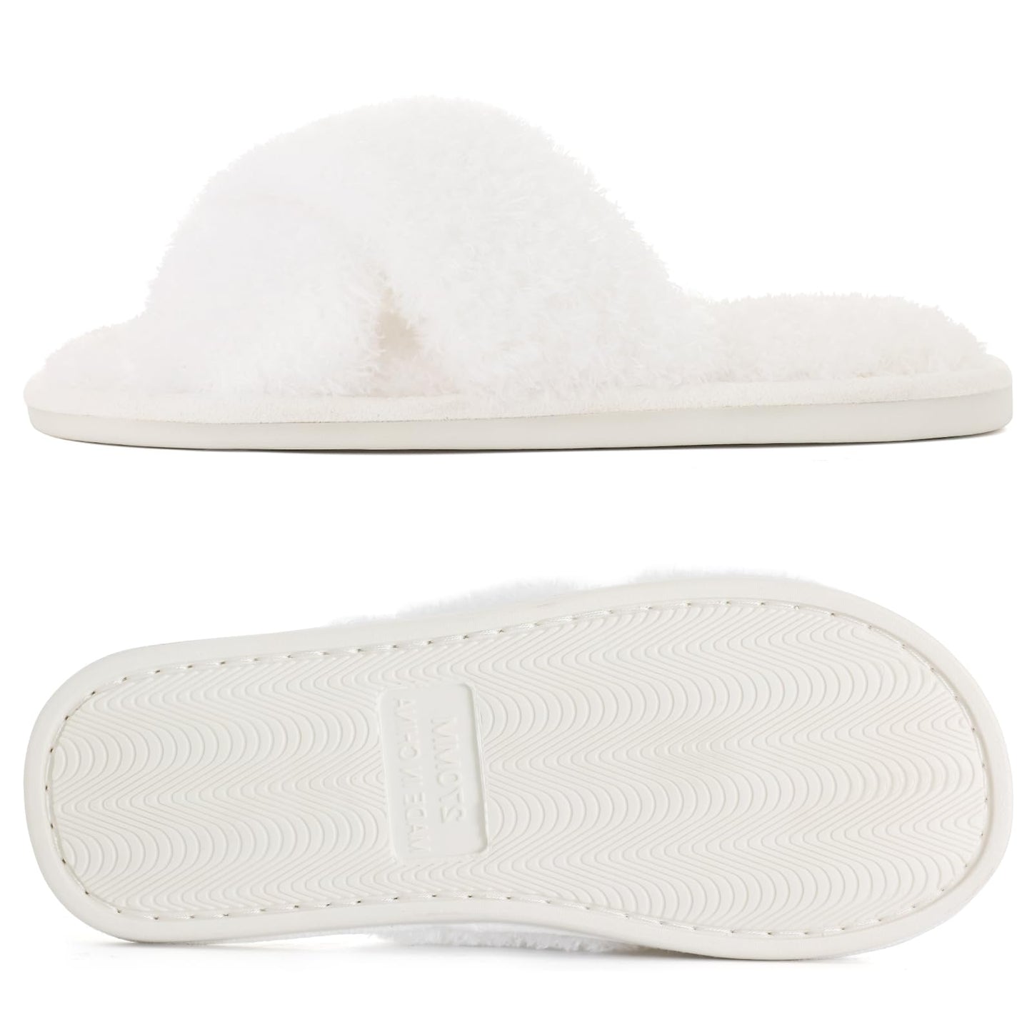 Comwarm Fuzzy Slide Slippers for Women, Cross Band Memory Foam Open Toe House Shoes, Black