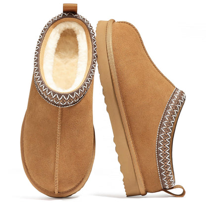 bebealy Genuine Suede Fuzzy Slippers for Women Winter Warm House Shoes