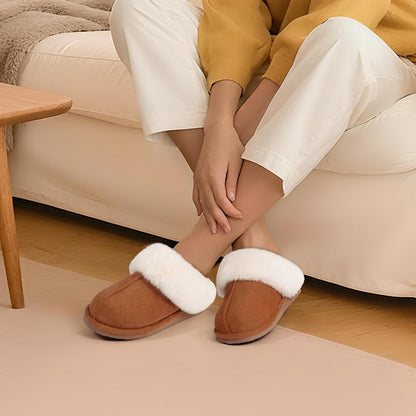 Comwarm Fuzzy House Slippers for Women Fluffy Memory Foam Suede Slippers with Faux Fur Collar Indoor Outdoor