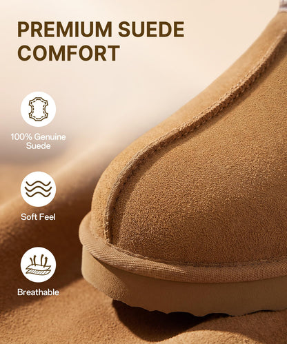bebealy Genuine Suede Fuzzy Slippers for Women Winter Warm House Shoes