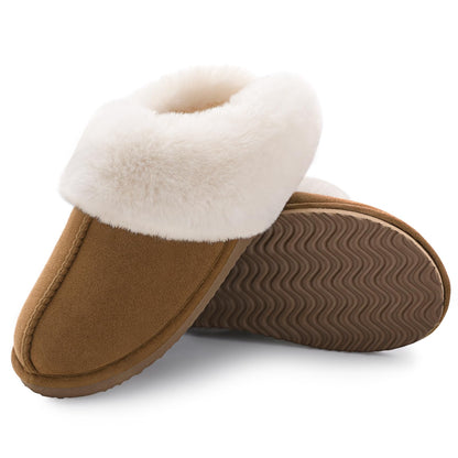 Comwarm Fuzzy House Slippers for Women Fluffy Memory Foam Suede Slippers with Faux Fur Collar Indoor Outdoor