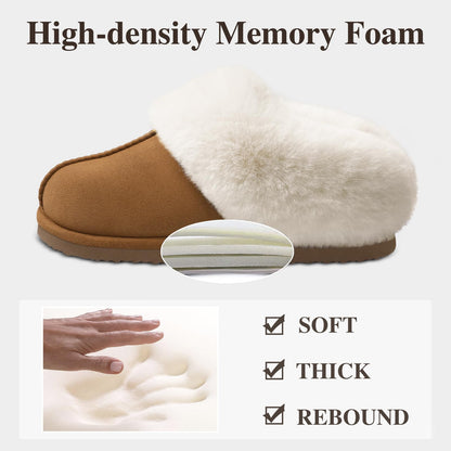 Comwarm Fuzzy House Slippers for Women Fluffy Memory Foam Suede Slippers with Faux Fur Collar Indoor Outdoor