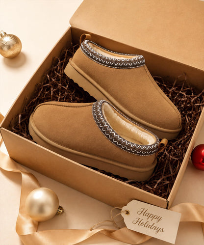 bebealy Genuine Suede Fuzzy Slippers for Women Winter Warm House Shoes