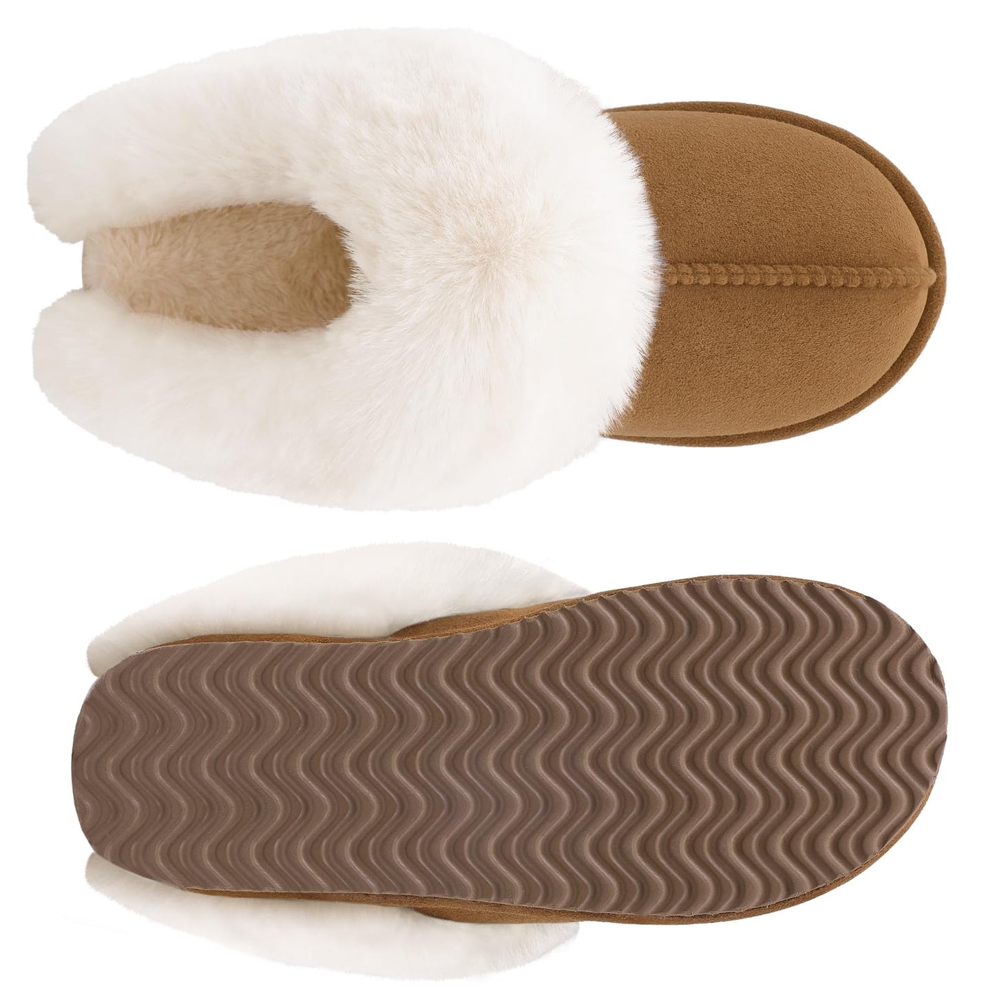 Comwarm Fuzzy House Slippers for Women Fluffy Memory Foam Suede Slippers with Faux Fur Collar Indoor Outdoor