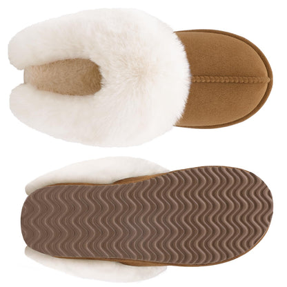 Comwarm Fuzzy House Slippers for Women Fluffy Memory Foam Suede Slippers with Faux Fur Collar Indoor Outdoor