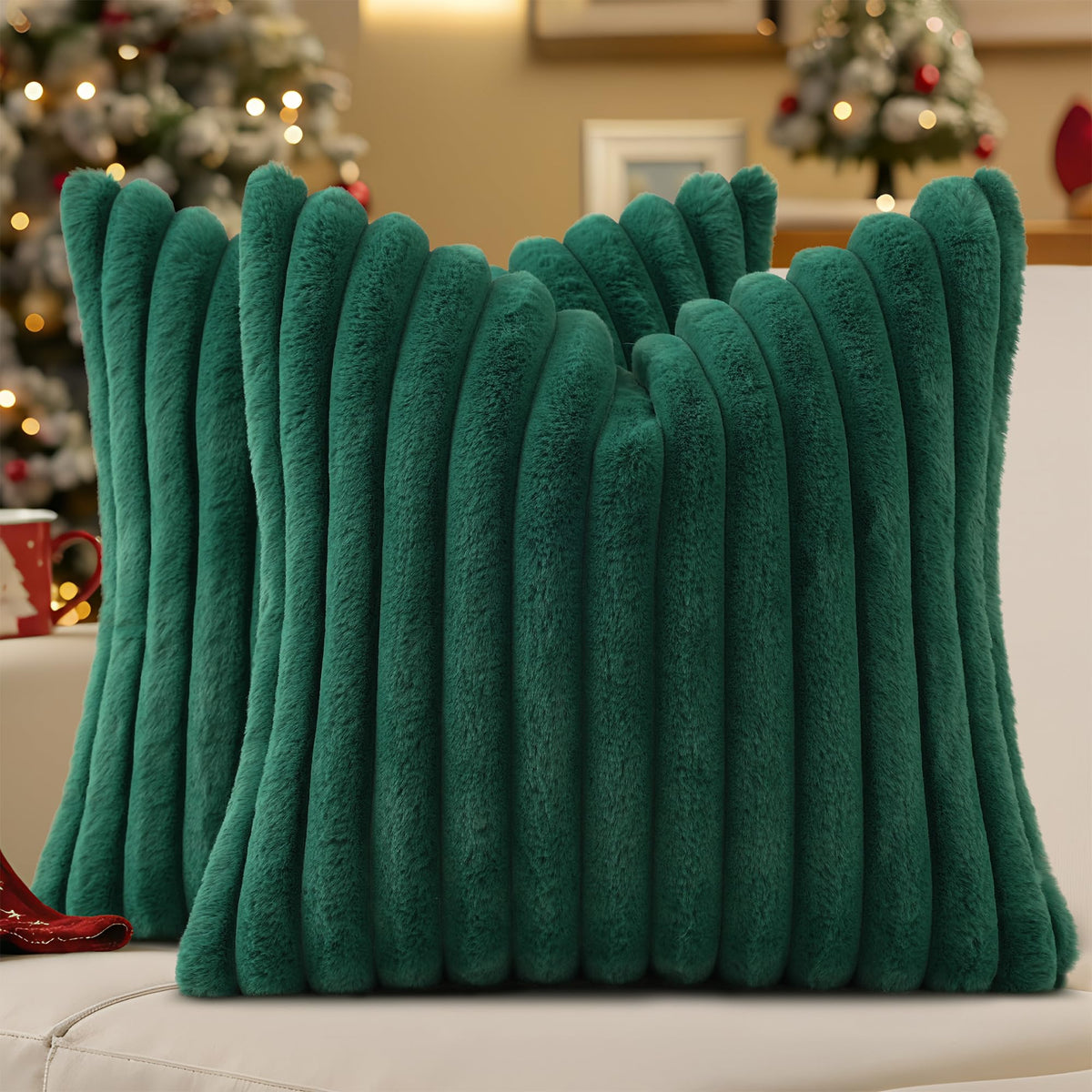 Smile Bee Faux Fur Plush Decorative Throw Pillow Covers Set of 2
