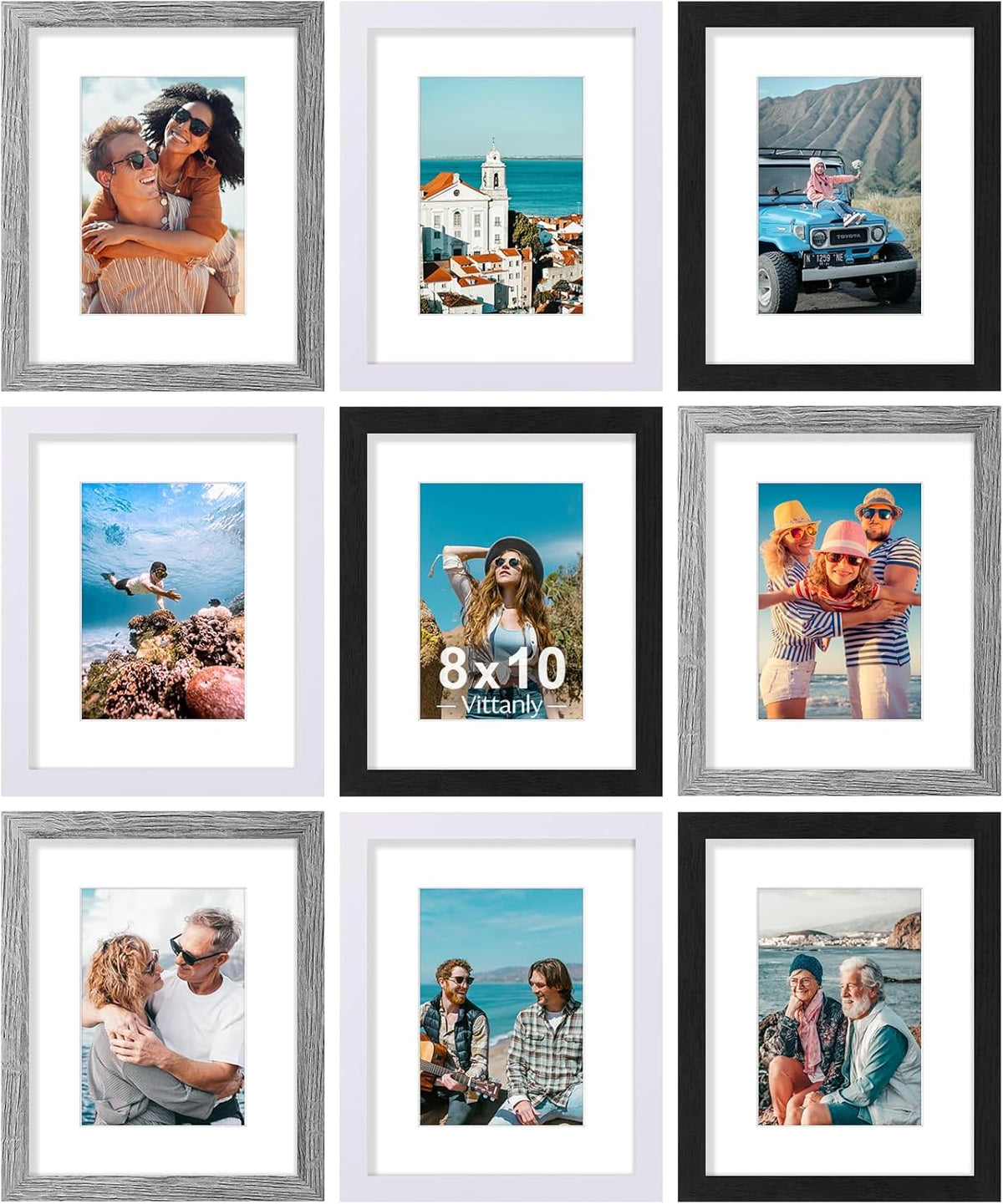 decorUhome 8x10 Black Picture Frame Set of 9