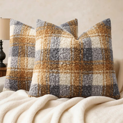 decorUhome 16x16 Inch Pack of 2 Boho Plaid Textured Pillow Covers