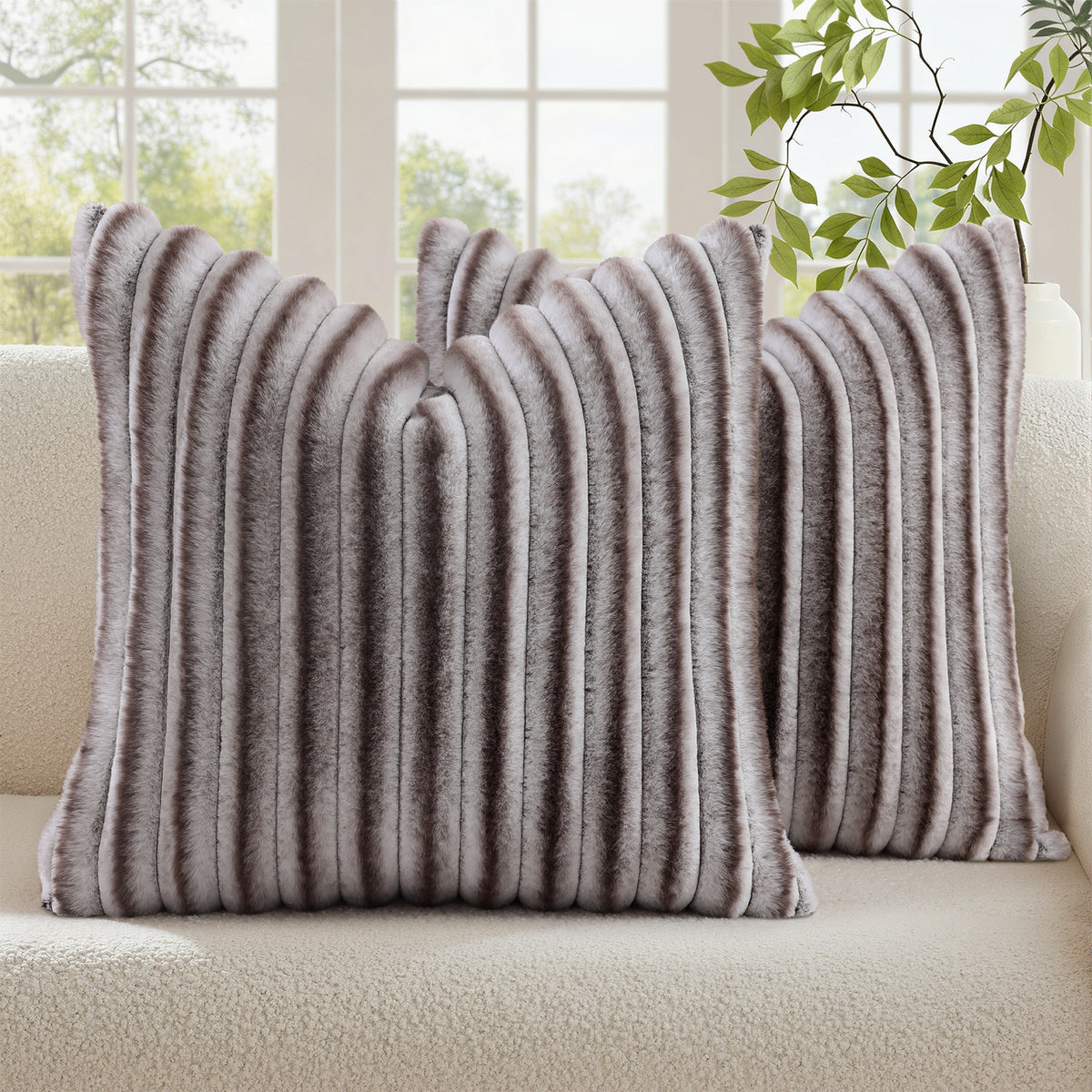 Smile Bee Faux Fur Plush Decorative Throw Pillow Covers Set of 2