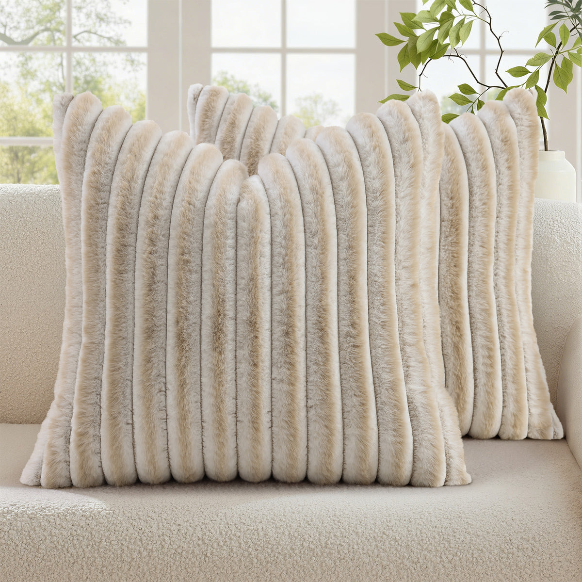 Smile Bee Faux Fur Plush Decorative Throw Pillow Covers Set of 2