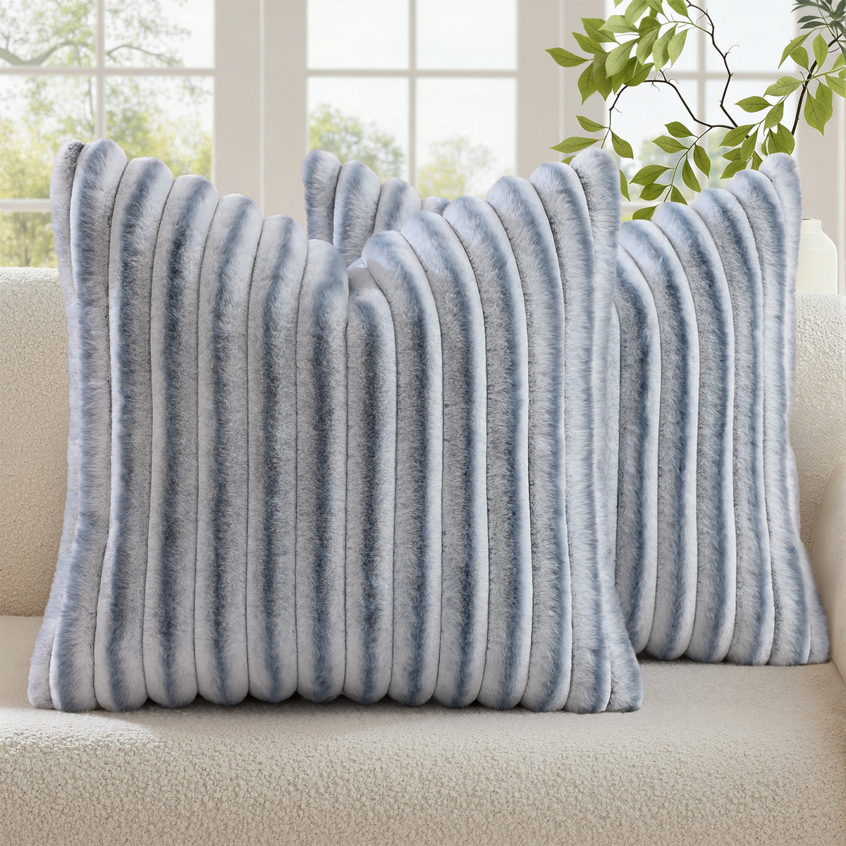 Smile Bee Faux Fur Plush Decorative Throw Pillow Covers Set of 2