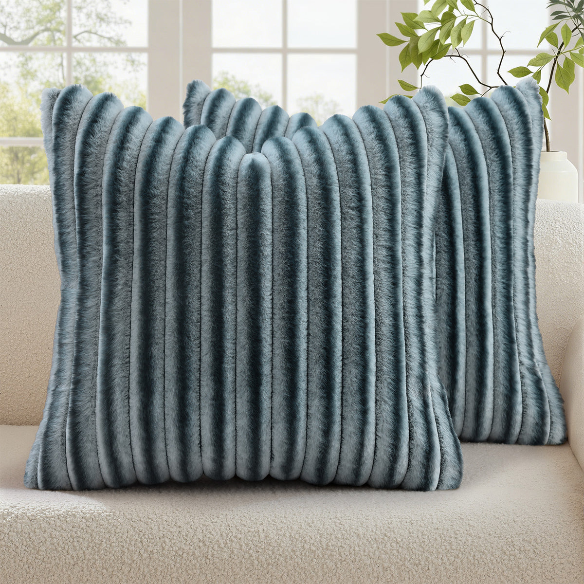 Smile Bee Faux Fur Plush Decorative Throw Pillow Covers Set of 2
