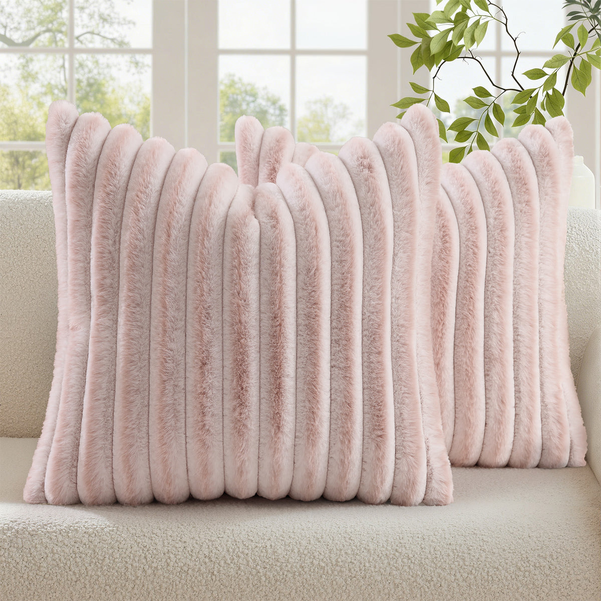 Smile Bee Faux Fur Plush Decorative Throw Pillow Covers Set of 2