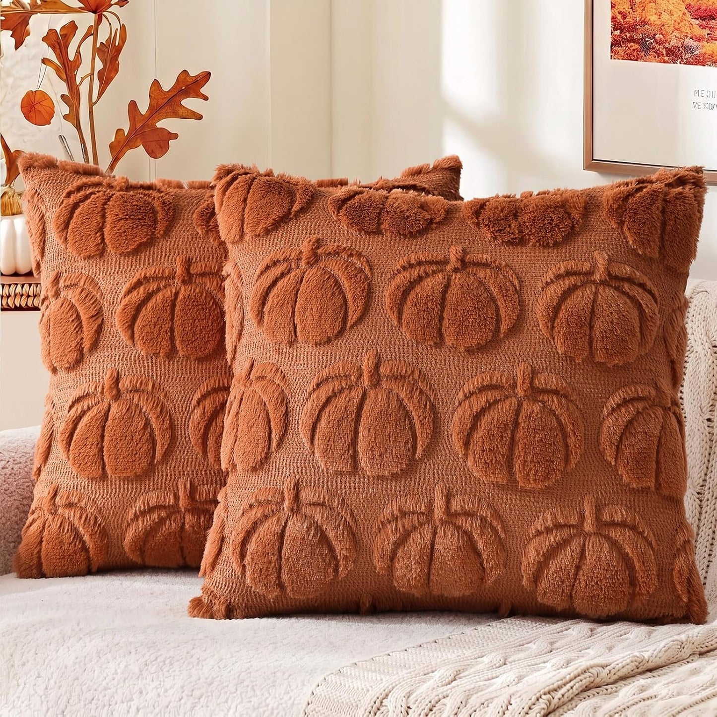 decorUhome Pumpkin Throw Pillow Covers 18x18 Pack of 2