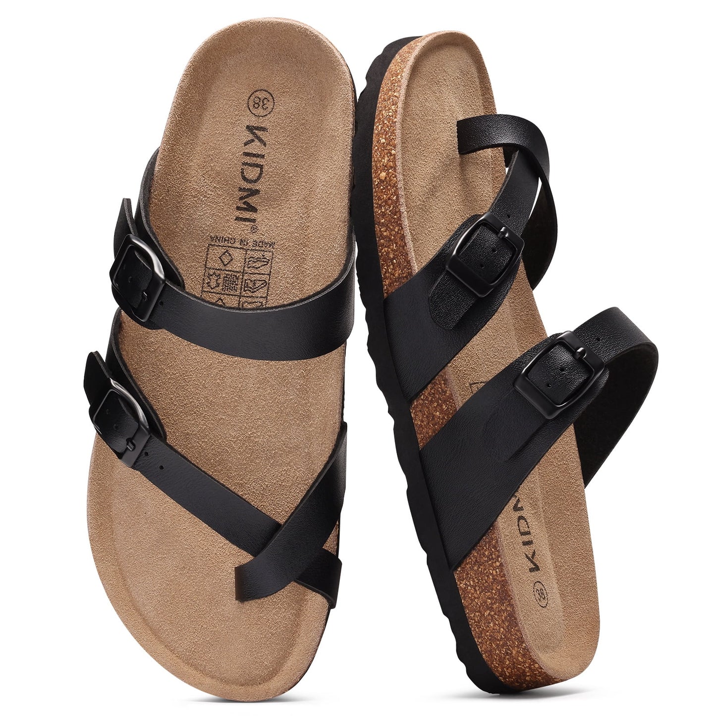 Litfun Suede Cork Footbed Sandals for Women Summer Arch Support Slide Sandals with Adjustable Buckles