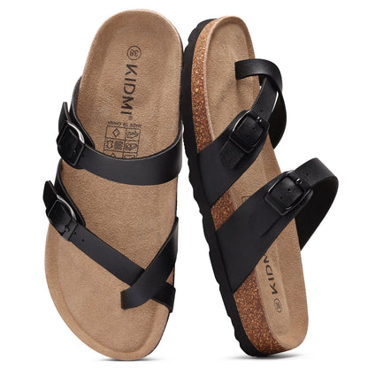 Litfun Suede Cork Footbed Sandals for Women Summer Arch Support Slide Sandals with Adjustable Buckles