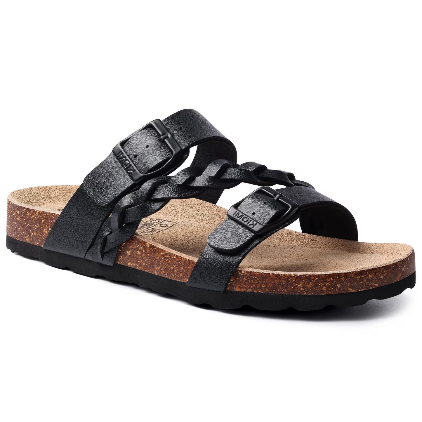 Smile Popcorn Unisex Cork Footbed Slide Sandals, Adjustable Buckle Sandal Slippers for Women with Arch Support, Apricot