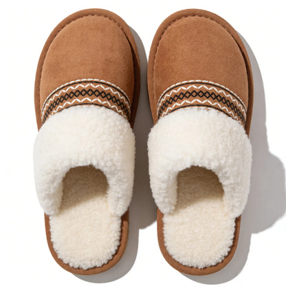 Litfun Women's Fuzzy Memory Foam Slippers Warm Comfy Winter House Shoes, Buckle Chestnut, Size 6