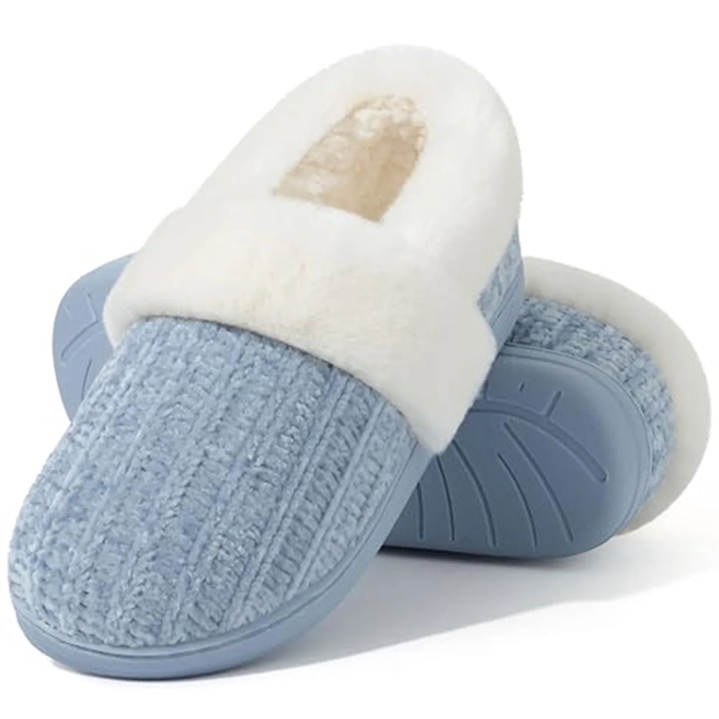 Litfun Women's Chenille Knit House Shoes Fleece Lined Memory Foam House Slippers