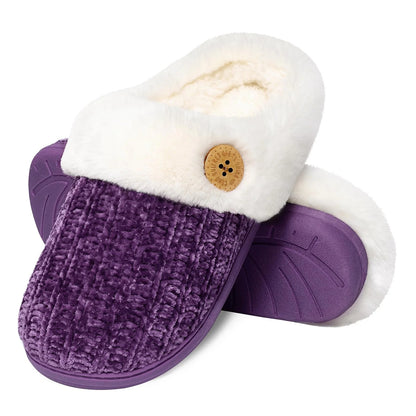 Litfun Fuzzy Slippers for Women Chenille Knit Fleece Slippers Memory Foam House Shoes