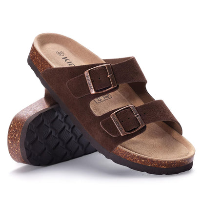 Smile Popcorn Women's Cork Footbed Sandals, Comfortable Arch Support Slip-On Slide Sandals for Summer with Adjustable Buckle, Mocha