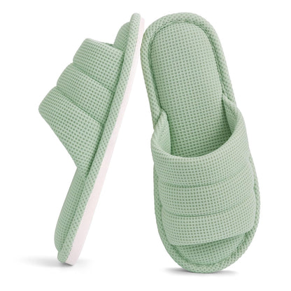 Smile Popcorn Summer House Slippers for Women Men Breathable Waffle Slide Slippers Slip-on Open Toe House Shoes