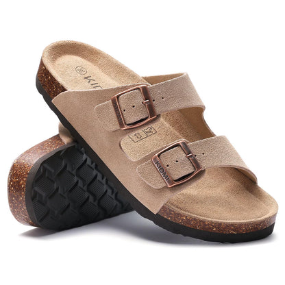 Smile Popcorn Women's Cork Footbed Sandals, Comfortable Arch Support Slip-On Slide Sandals for Summer with Adjustable Buckle, Mocha