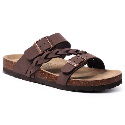 Smile Popcorn Unisex Cork Footbed Slide Sandals, Adjustable Buckle Sandal Slippers for Women with Arch Support, Apricot