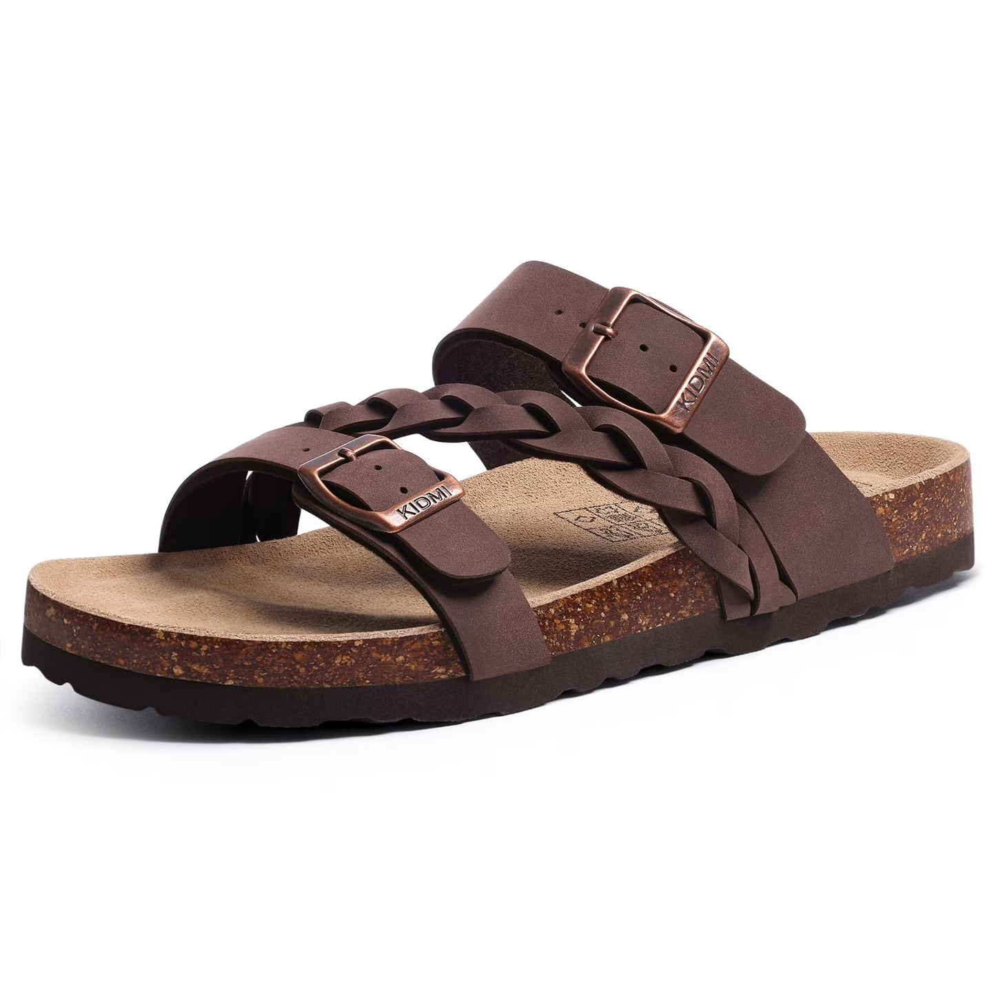 Litfun Women's Cork Footbed Sandals with Arch Support Slip-on Slide Sandals with Adjustable Buckles