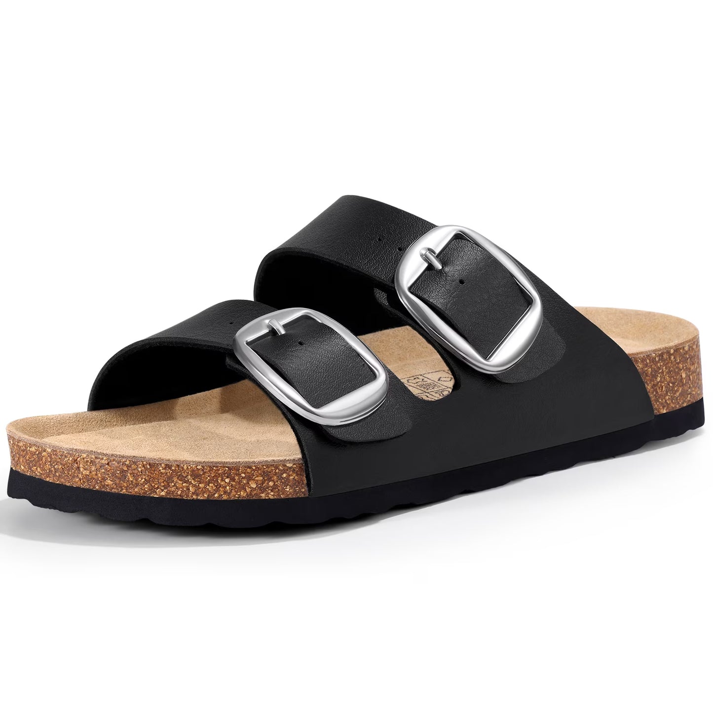Smile Popcorn Womens Sandals Cork Footbed Slide, Comfortable Arch Support Sandal Slippers with Double Big Buckle for Summer, Chestnut Brown