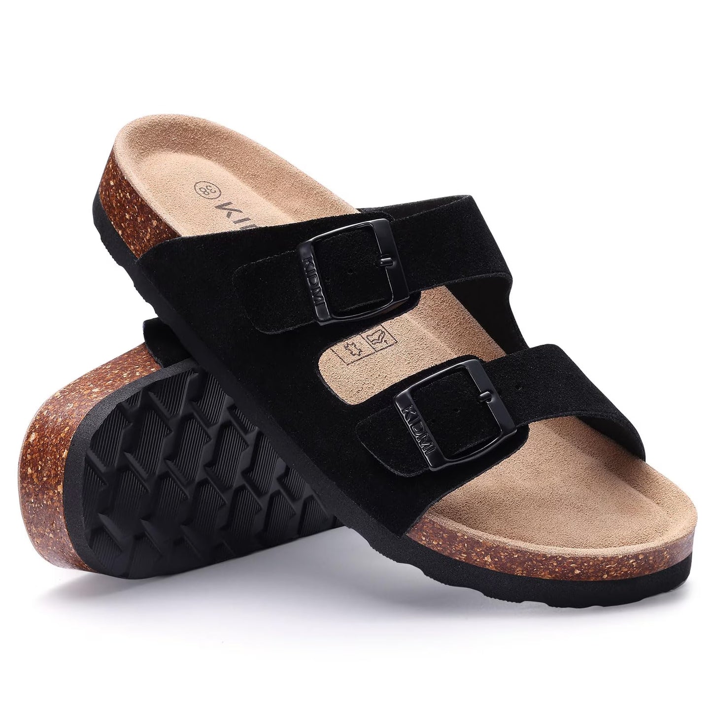 Smile Popcorn Women's Cork Footbed Sandals, Comfortable Arch Support Slip-On Slide Sandals for Summer with Adjustable Buckle, Mocha