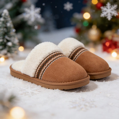 Litfun Women's Fuzzy Memory Foam Slippers Warm Comfy Winter House Shoes, Buckle Chestnut, Size 6