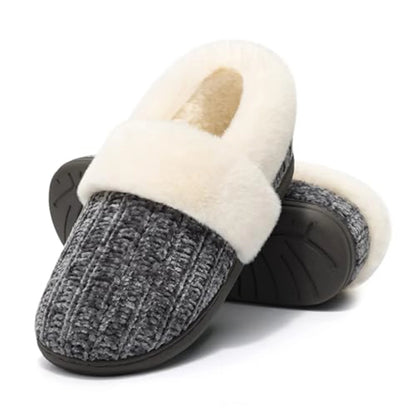 Litfun Women's Chenille Knit House Shoes Fleece Lined Memory Foam House Slippers