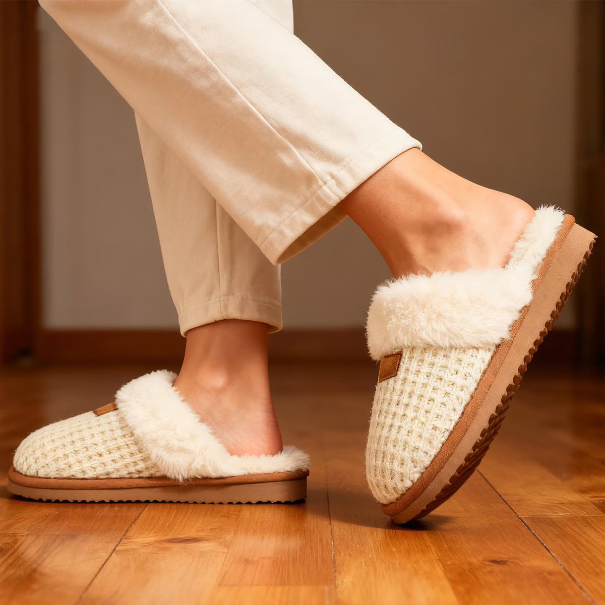 Litfun Fuzzy Slippers for Women Memory Foam Slippers Winter House Shoes Indoor and Outdoor