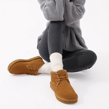 Smile Popcorn Snow Boots for Women Winter Suede Boots Fur Lined Ankle Boots Warm Lace Up Booties