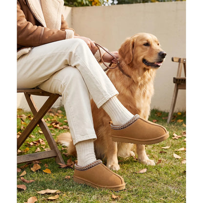 Smile Popcorn Genuine Suede Fuzzy Slippers for Women Warm House Slippers