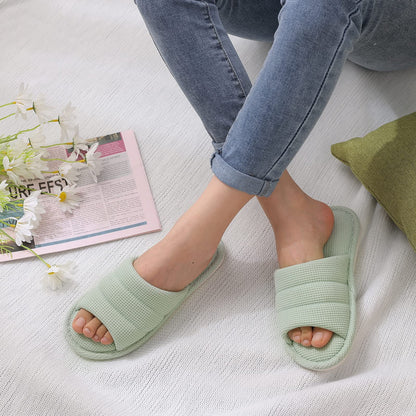 Smile Popcorn Summer House Slippers for Women Men Breathable Waffle Slide Slippers Slip-on Open Toe House Shoes
