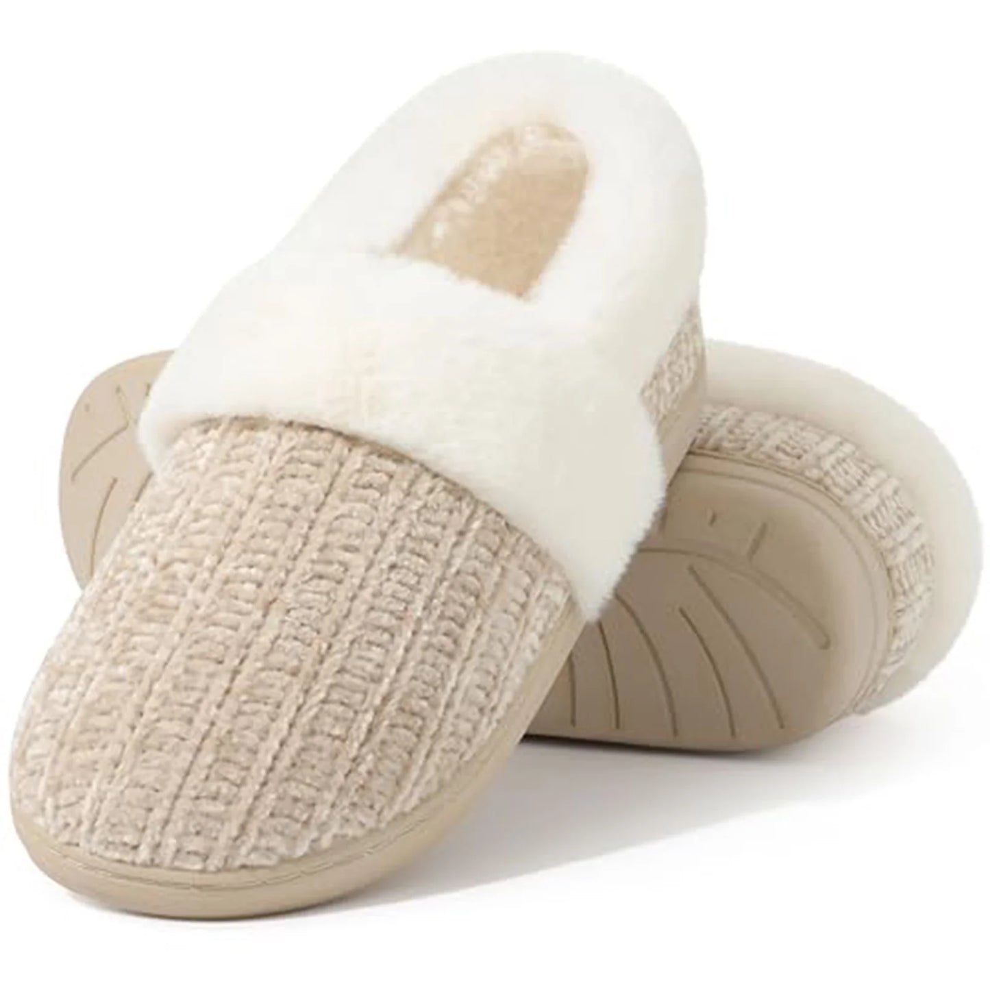 Litfun Women's Chenille Knit House Shoes Fleece Lined Memory Foam House Slippers