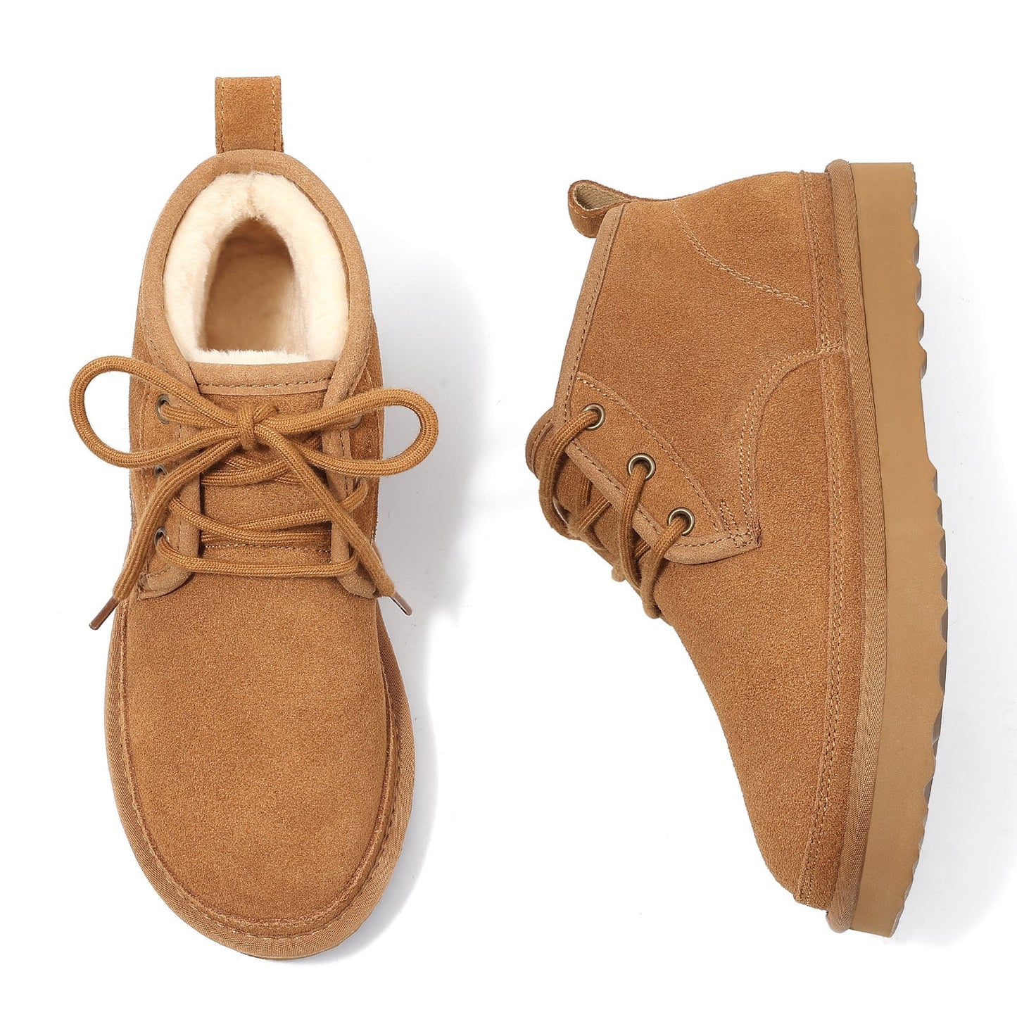 Smile Popcorn Snow Boots for Women Winter Suede Boots Fur Lined Ankle Boots Warm Lace Up Booties