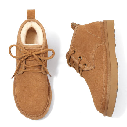 Smile Popcorn Snow Boots for Women Winter Suede Boots Fur Lined Ankle Boots Warm Lace Up Booties